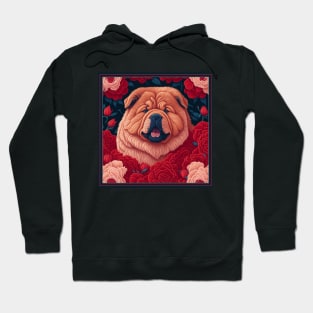 Dogs, chow chow and flowers, dog, seamless print, style vector (red version 2 chow-chow) Hoodie